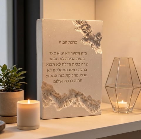 מעמד "ברכת הבית" מאבן גולמית – עיצוב טבעי ויוקרתי