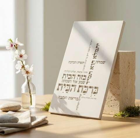 ברכת הבית מבטון - דגם טיפוגרפיה צבע לבן