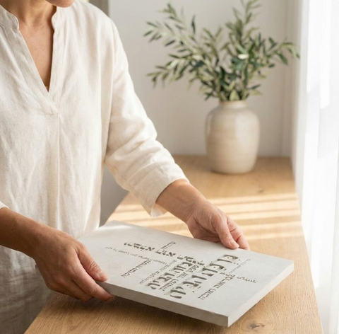 ברכת הבית מבטון - דגם טיפוגרפיה צבע לבן