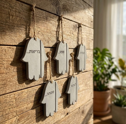 חמסה מבטון - דגם שמחה/הצלחה/בריאות/שפע/לאהוב