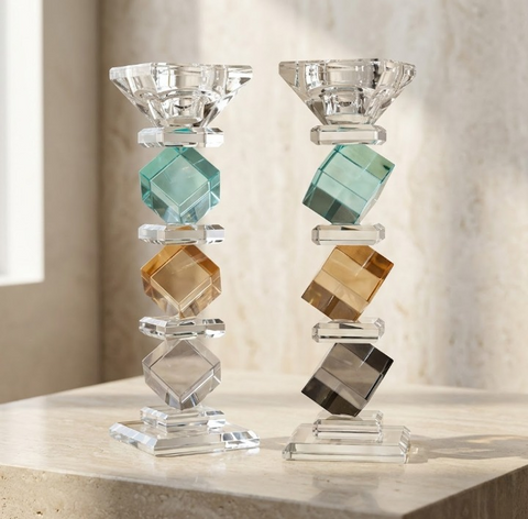 זוג פמוטי קריסטל יוקרתיים לשבת – דגם קוביות צבעוני